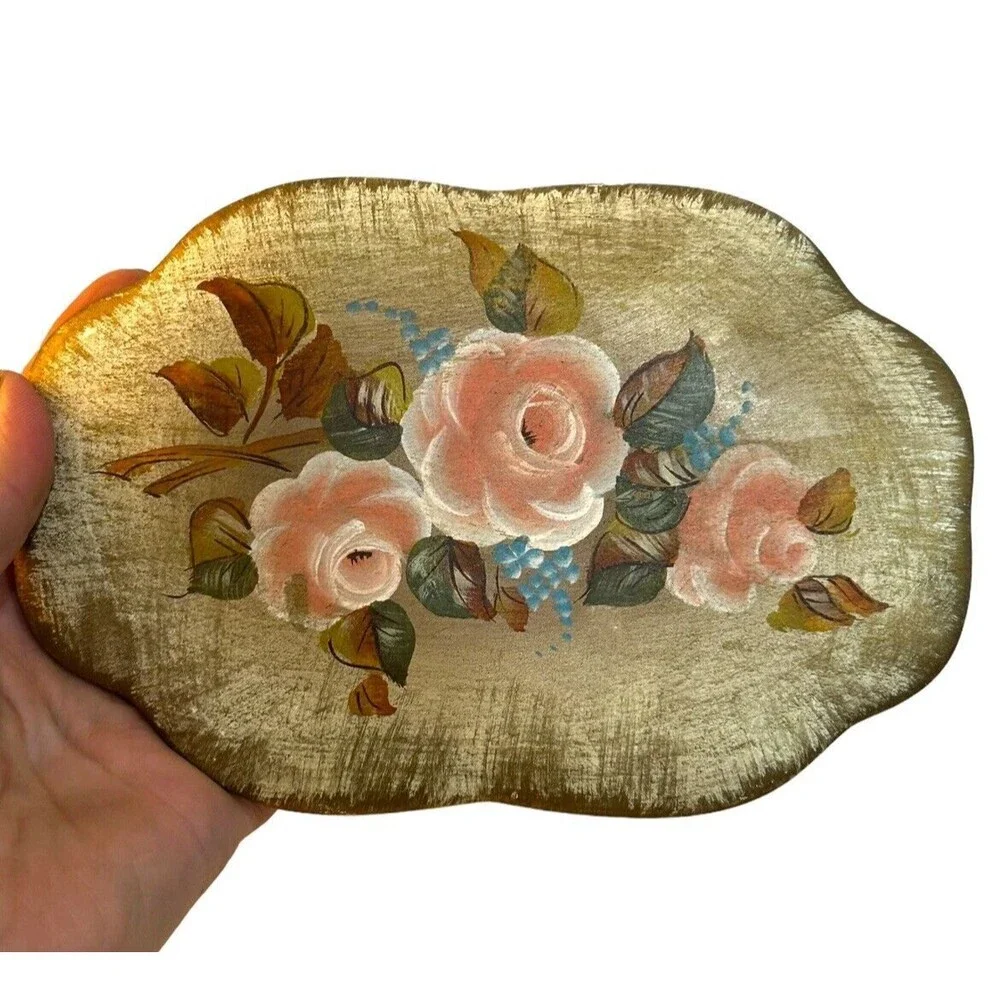 Vtg Vee Jackson Ceramic Lidded Trinket Box Rose Hand Painted California Cottage